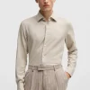 HUGO BOSS Camisas>Camisa De Ajuste Casual Em Sarja De Algodão Com Colarinho De Ponta