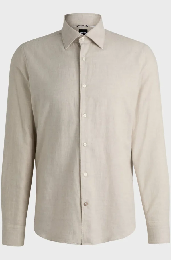HUGO BOSS Camisas>Camisa De Ajuste Casual Em Sarja De Algodão Com Colarinho De Ponta