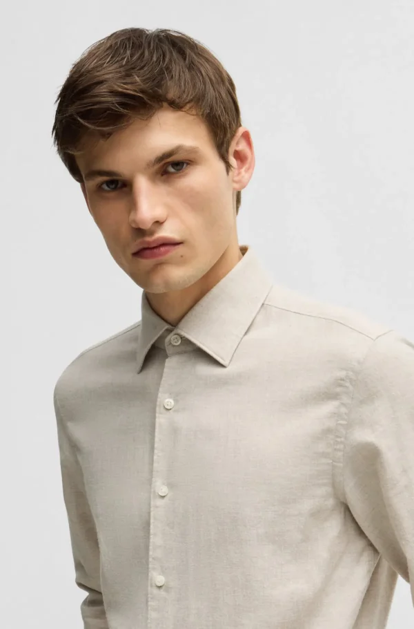 HUGO BOSS Camisas>Camisa De Ajuste Casual Em Sarja De Algodão Com Colarinho De Ponta