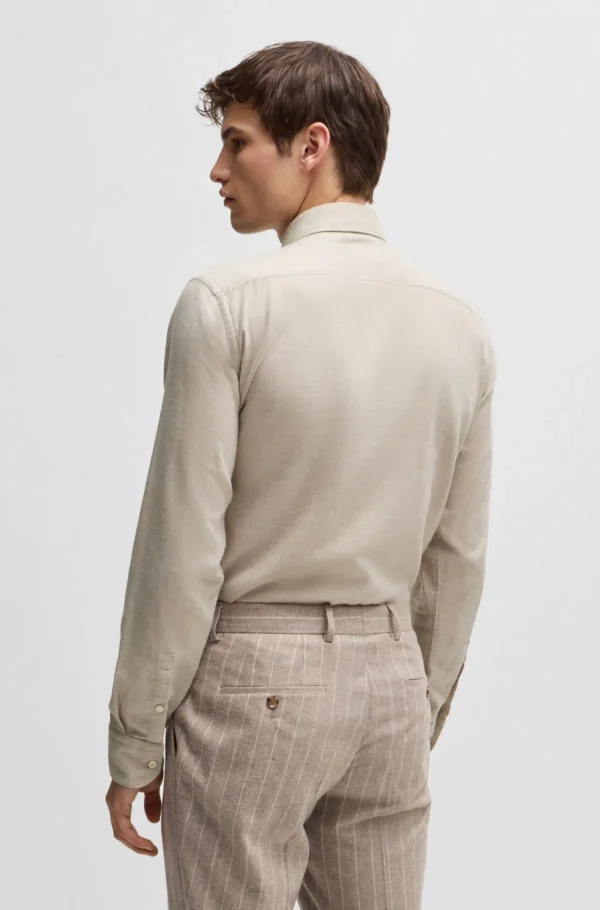HUGO BOSS Camisas>Camisa De Ajuste Casual Em Sarja De Algodão Com Colarinho De Ponta