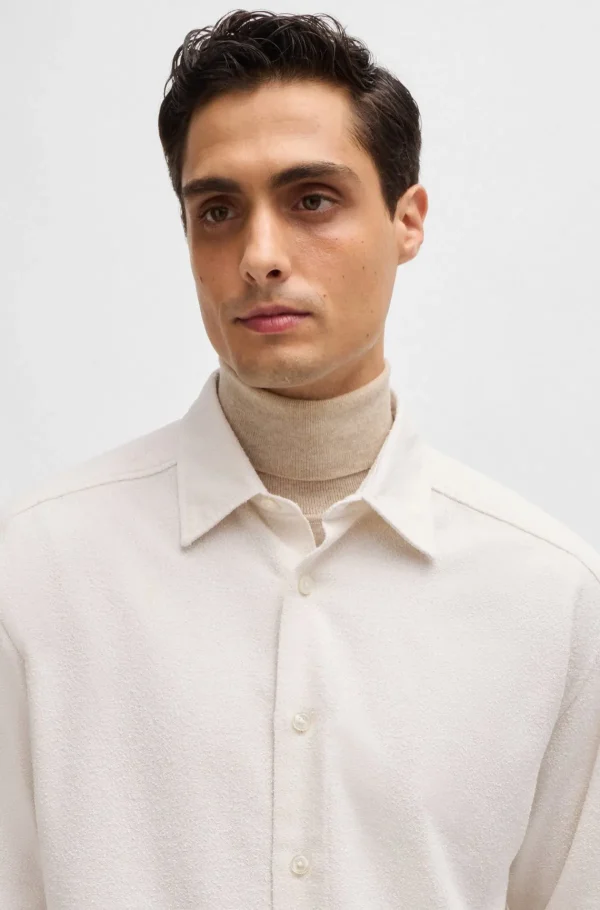 HUGO BOSS Camisas>Camisa De Ajuste Descontraído Em Bouclé De Mistura De Algodão