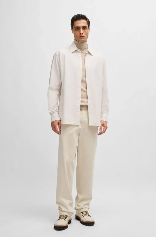 HUGO BOSS Camisas>Camisa De Ajuste Descontraído Em Bouclé De Mistura De Algodão