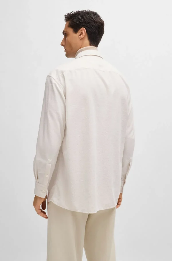 HUGO BOSS Camisas>Camisa De Ajuste Descontraído Em Bouclé De Mistura De Algodão