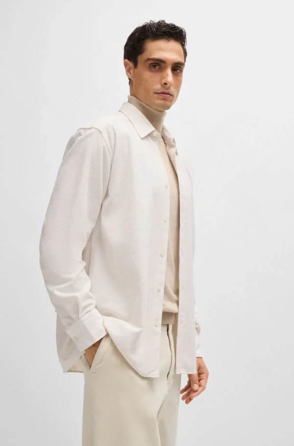 HUGO BOSS Camisas>Camisa De Ajuste Descontraído Em Bouclé De Mistura De Algodão