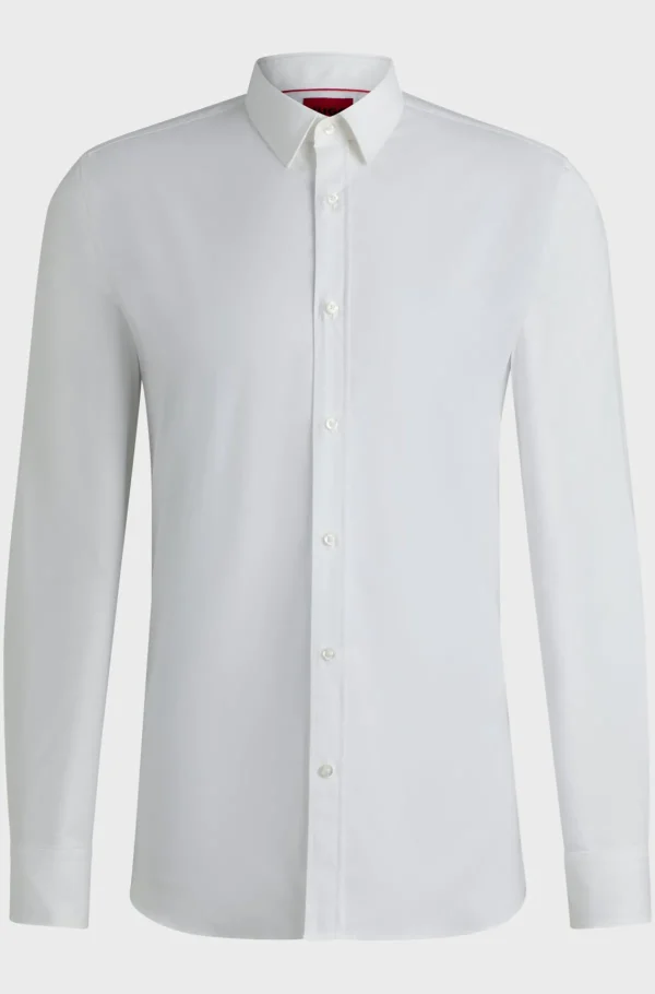 HUGO BOSS Artigos Essenciais>Camisa De Ajuste Extra-slim Em Popelina De Algodão Elástico