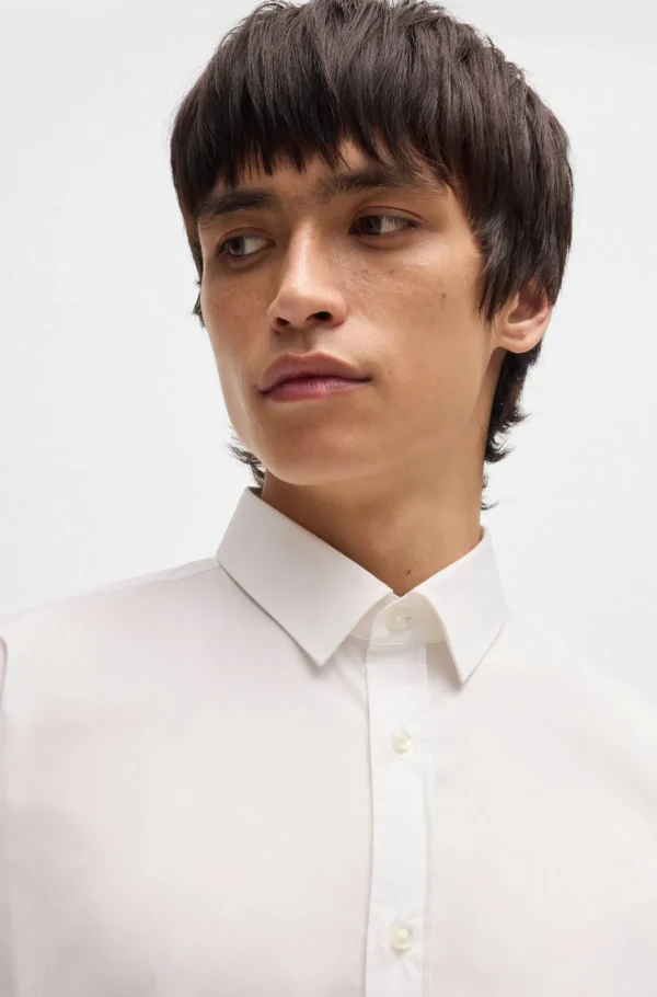 HUGO BOSS Artigos Essenciais>Camisa De Ajuste Extra-slim Em Popelina De Algodão Elástico