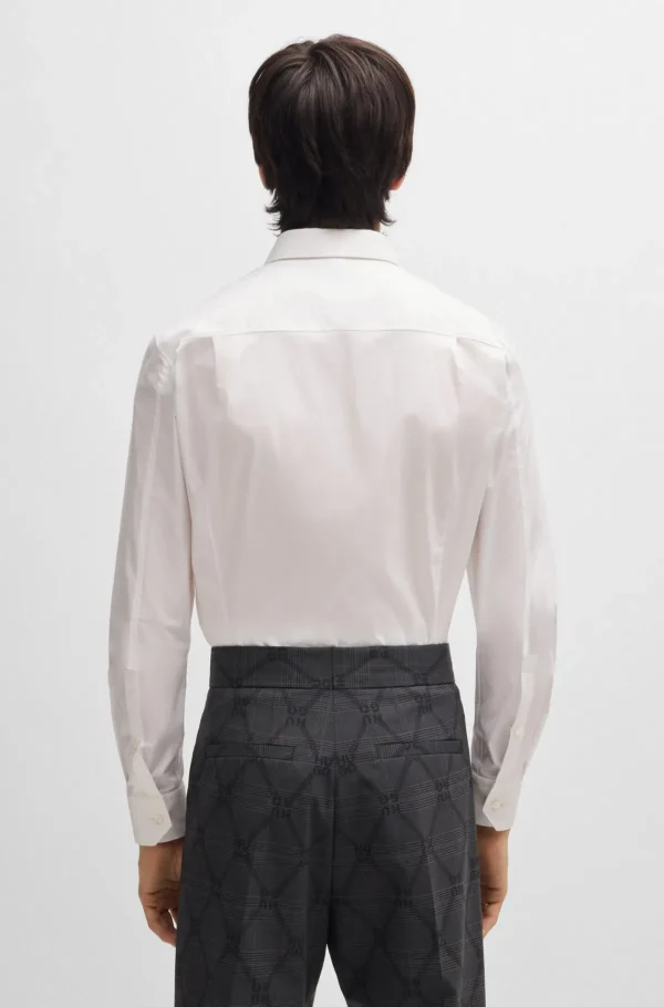 HUGO BOSS Artigos Essenciais>Camisa De Ajuste Extra-slim Em Popelina De Algodão Elástico