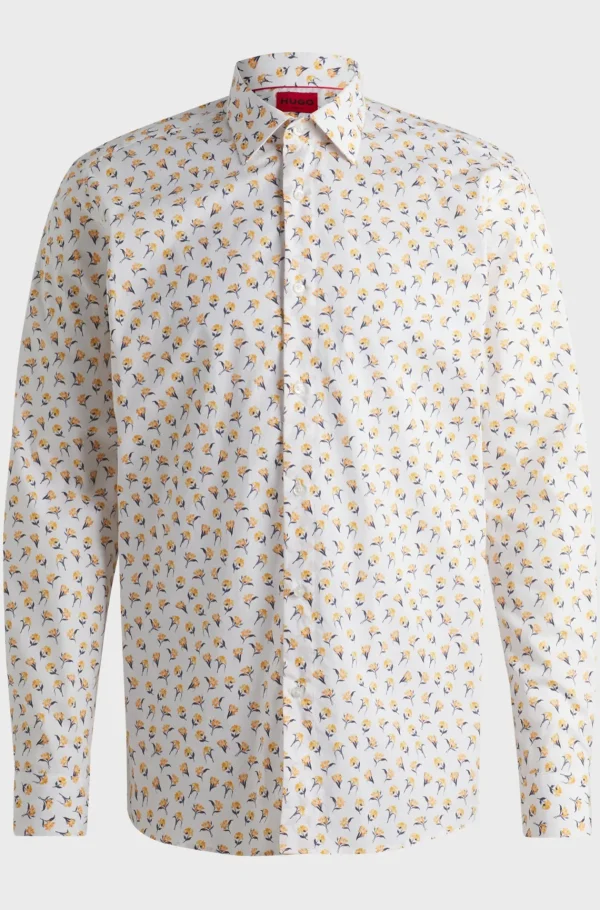 HUGO BOSS Camisas>Camisa De Ajuste Moderno Em Popelina De Algodão Estampada