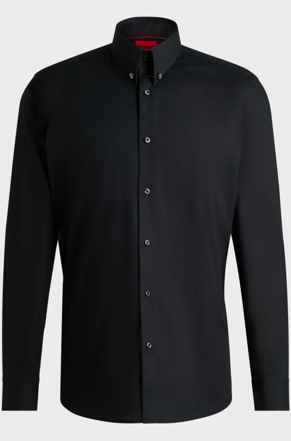 HUGO BOSS Camisas>Camisa De Ajuste Moderno Em Algodão Elástico Com Gola Piccadilly