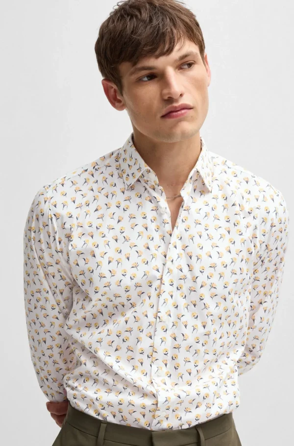 HUGO BOSS Camisas>Camisa De Ajuste Moderno Em Popelina De Algodão Estampada