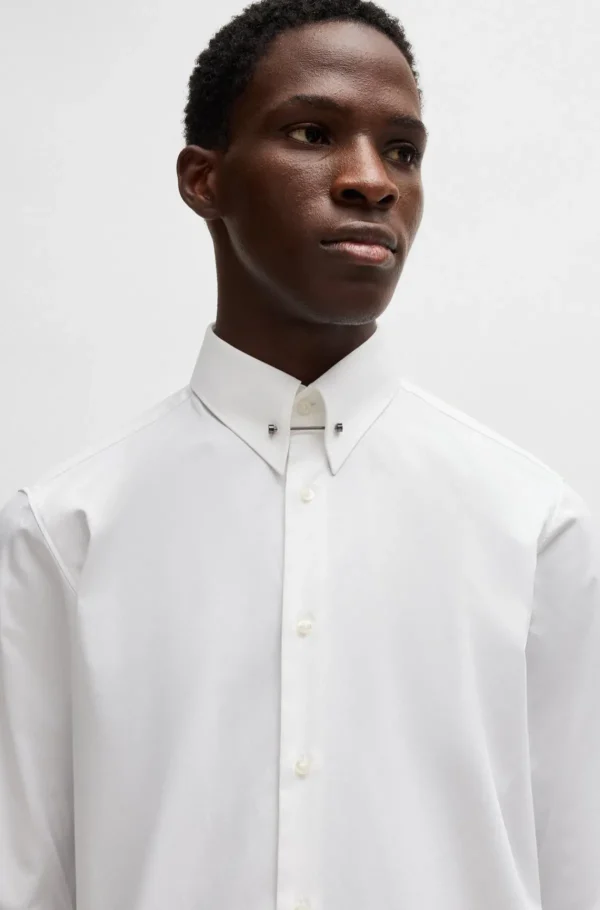 HUGO BOSS Camisas>Camisa De Ajuste Moderno Em Cetim De Algodão Elástico