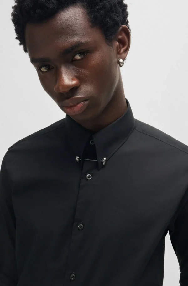 HUGO BOSS Camisas>Camisa De Ajuste Moderno Em Algodão Elástico Com Gola Piccadilly