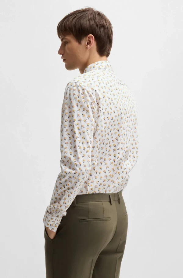 HUGO BOSS Camisas>Camisa De Ajuste Moderno Em Popelina De Algodão Estampada