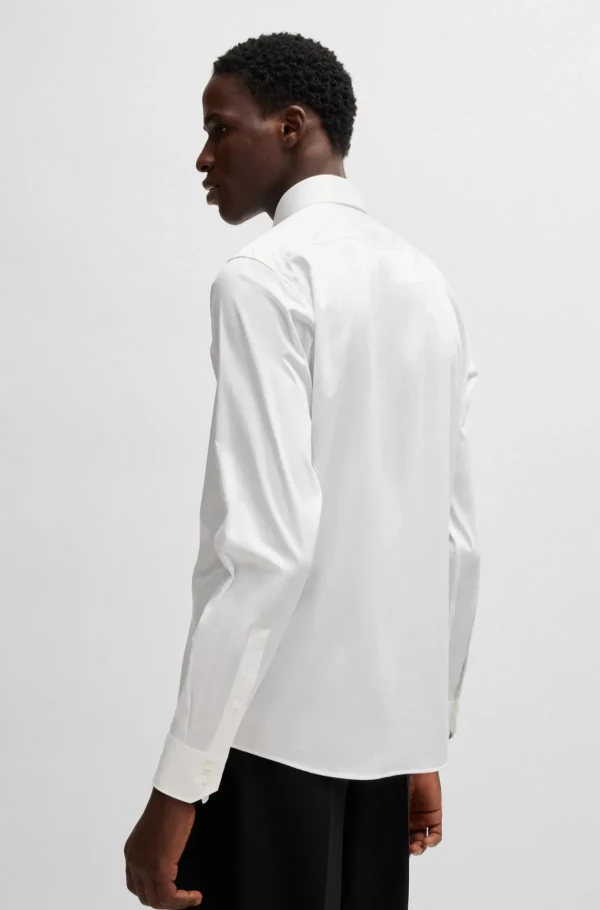 HUGO BOSS Camisas>Camisa De Ajuste Moderno Em Cetim De Algodão Elástico