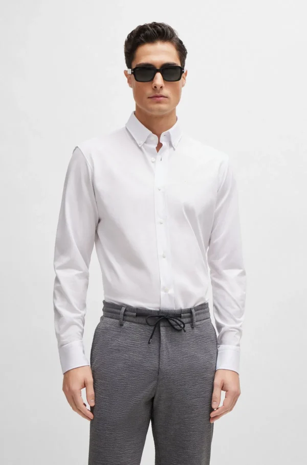 HUGO BOSS Camisas>Camisa De Ajuste Regular Numa Mistura De Jersey De Algodão Estruturado