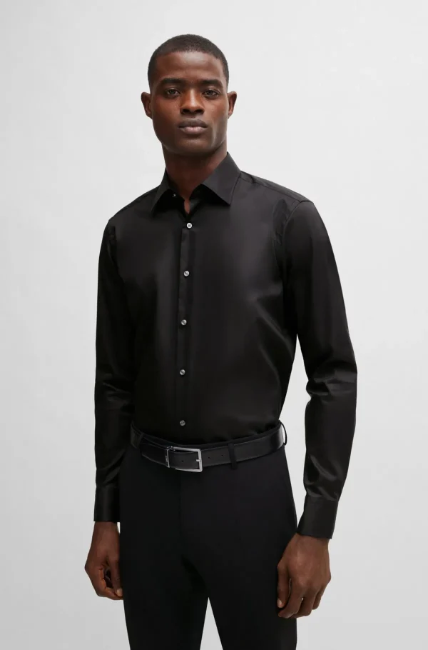 HUGO BOSS Camisas>Camisa De Ajuste Regular Em Popelina De Algodão Fácil De Passar A Ferro