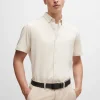 HUGO BOSS Camisas>Camisa De Ajuste Regular Em Algodão Tricotado Resistente Aos Vincos