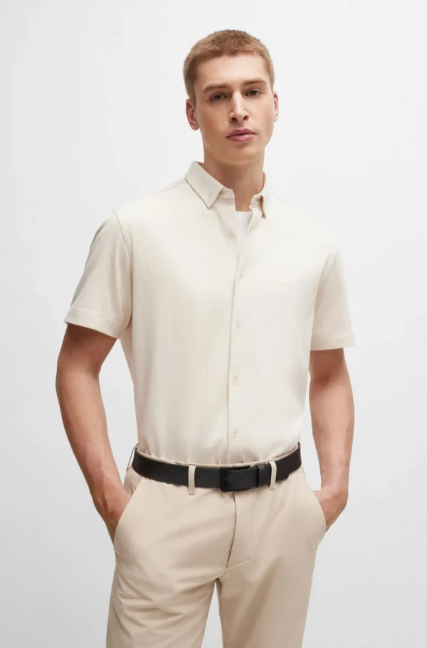HUGO BOSS Camisas>Camisa De Ajuste Regular Em Algodão Tricotado Resistente Aos Vincos