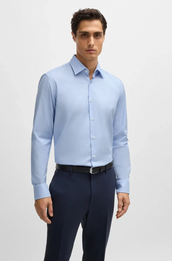 HUGO BOSS Camisas>Camisa De Ajuste Regular Em Algodão Elástico Pepita Fácil De Engomar