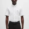 HUGO BOSS Camisas>Camisa De Ajuste Regular Em Algodão Tricotado Resistente Aos Vincos