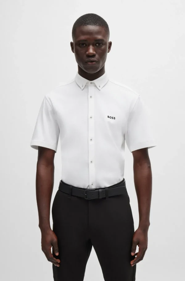 HUGO BOSS Camisas>Camisa De Ajuste Regular Em Algodão Tricotado Resistente Aos Vincos