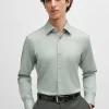 HUGO BOSS Camisas>Camisa De Ajuste Regular Em Algodão Elástico Estruturado Fácil De Engomar