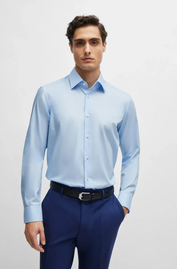 HUGO BOSS Camisas>Camisa De Ajuste Regular Em Popelina De Algodão Fácil De Passar A Ferro