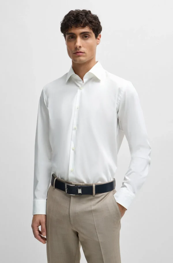 HUGO BOSS Camisas>Camisa De Ajuste Regular Em Popelina De Algodão Elástico Fácil De Passar A Ferro