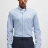 HUGO BOSS Camisas>Camisa De Ajuste Regular Em Algodão Tricotado Resistente Aos Vincos