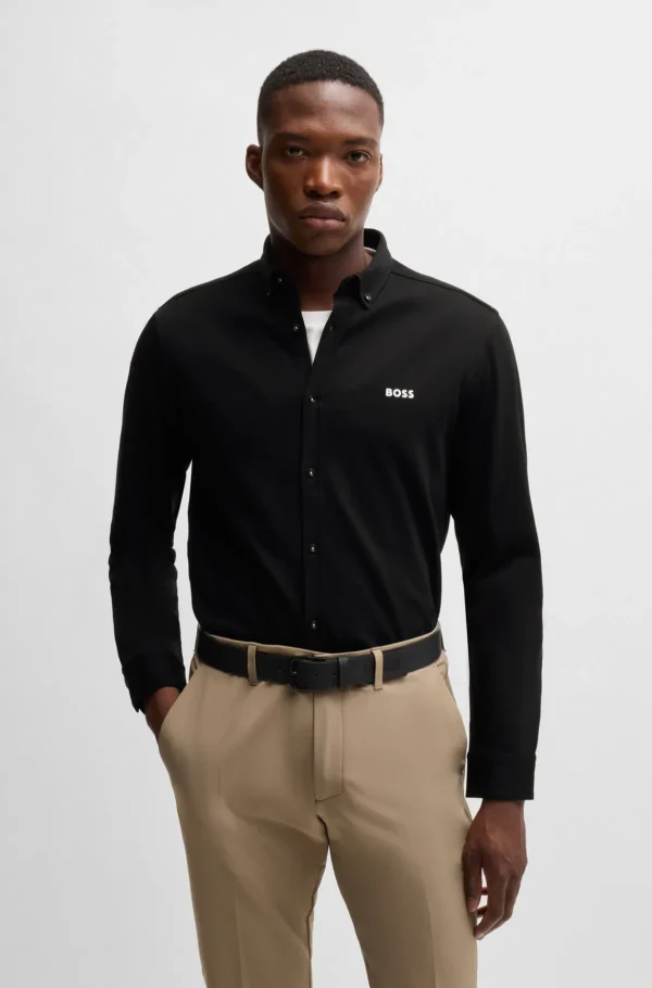 HUGO BOSS Camisas>Camisa De Ajuste Regular Em Algodão Antivincos