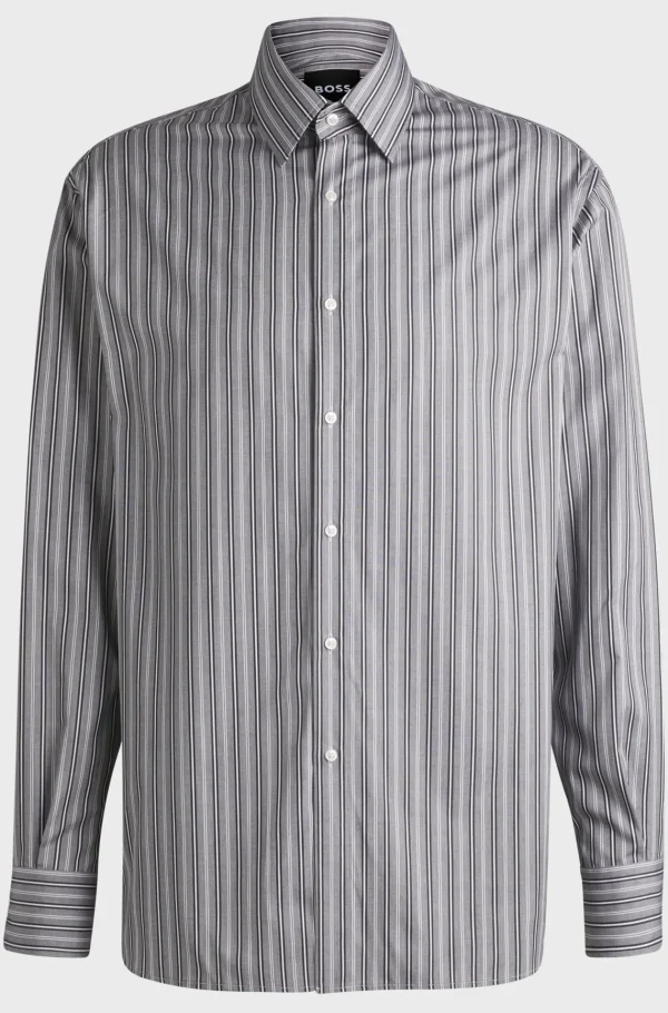 HUGO BOSS Camisas>Camisa De Ajuste Regular Em Algodão às Riscas