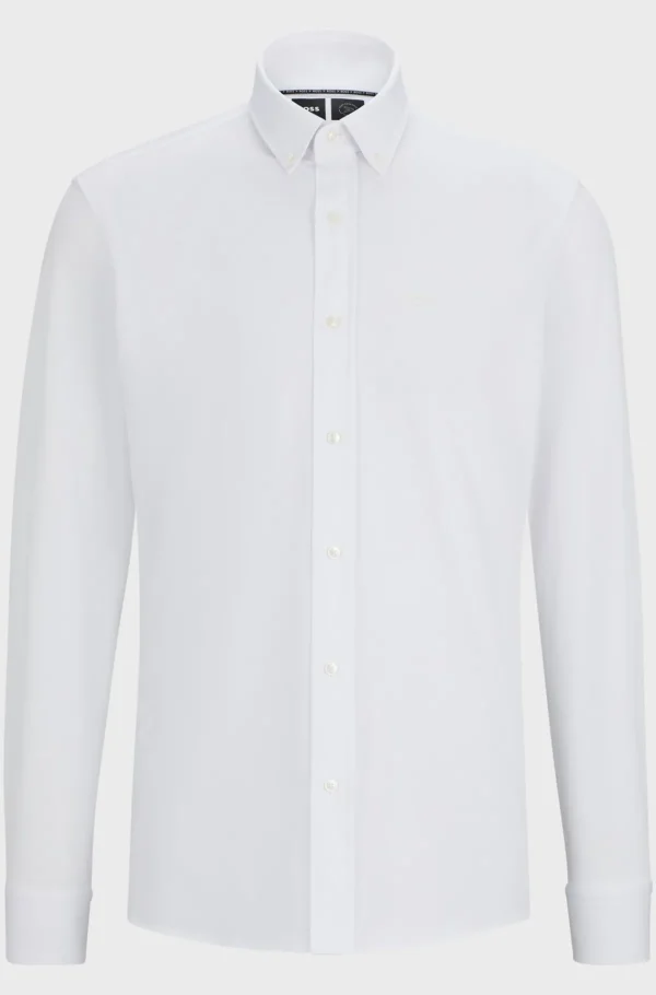 HUGO BOSS Camisas>Camisa De Ajuste Regular Numa Mistura De Jersey De Algodão Estruturado