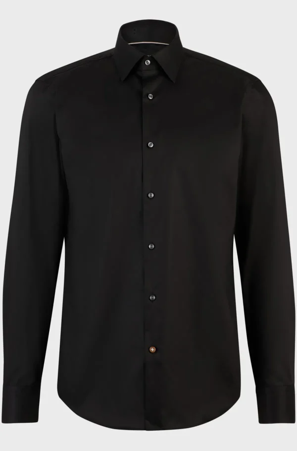 HUGO BOSS Camisas>Camisa De Ajuste Regular Em Popelina De Algodão Fácil De Passar A Ferro