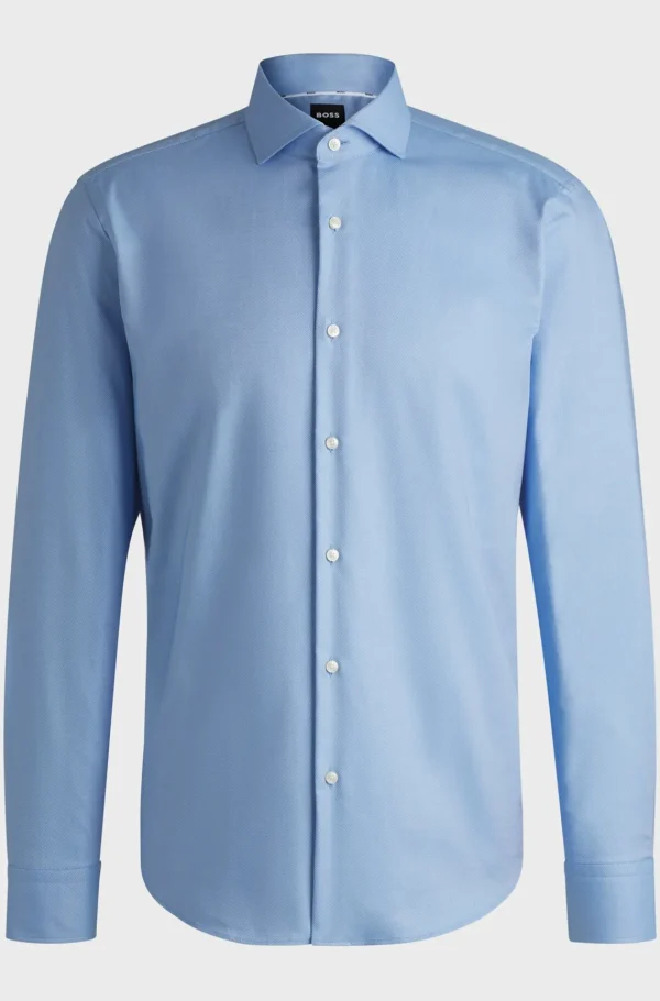 HUGO BOSS Camisas | Artigos Essenciais>Camisa De Ajuste Regular Em Sarja De Algodão Elástico Fácil De Engomar