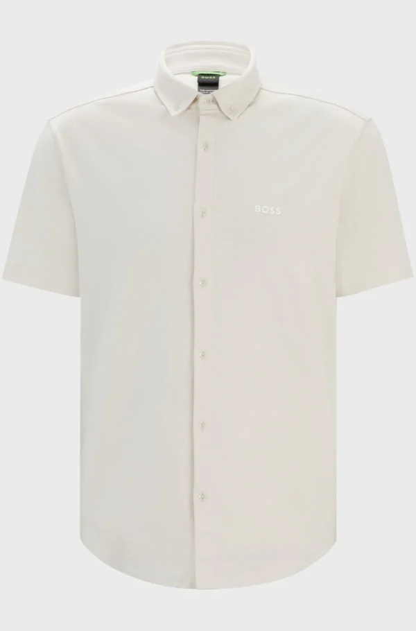 HUGO BOSS Camisas>Camisa De Ajuste Regular Em Algodão Tricotado Resistente Aos Vincos