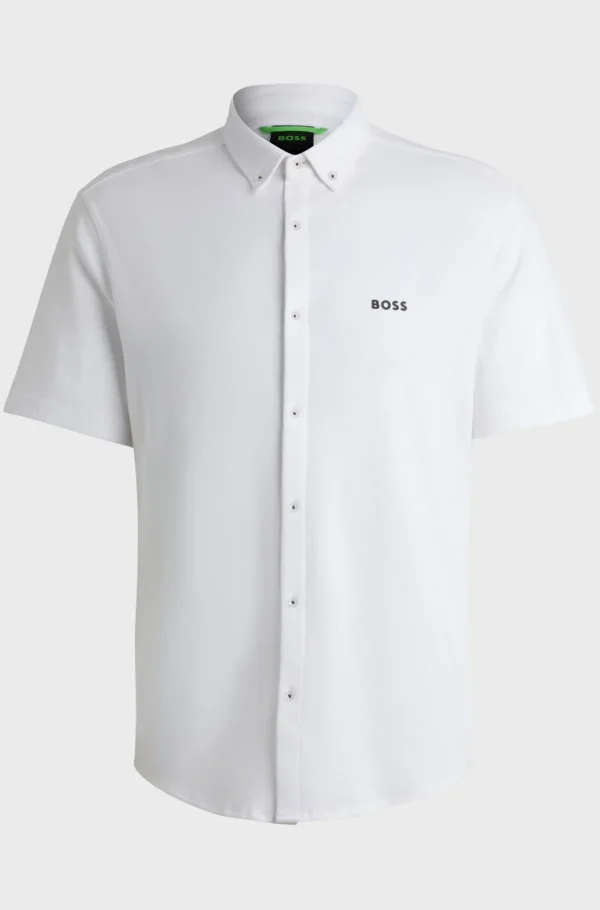 HUGO BOSS Camisas>Camisa De Ajuste Regular Em Algodão Tricotado Resistente Aos Vincos