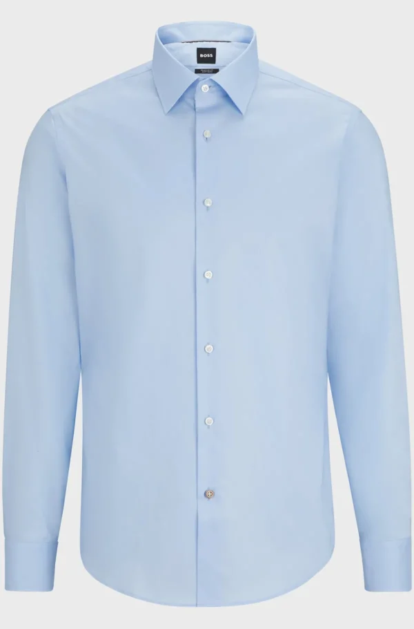 HUGO BOSS Camisas>Camisa De Ajuste Regular Em Popelina De Algodão Fácil De Passar A Ferro