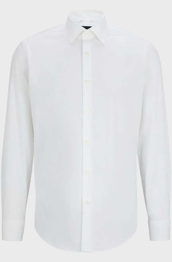 HUGO BOSS Camisas>Camisa De Ajuste Regular Em Popelina De Algodão Elástico Fácil De Passar A Ferro