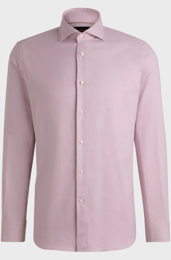 HUGO BOSS Camisas>Camisa De Ajuste Regular Em Algodão Elástico Com Riscas Diagonais