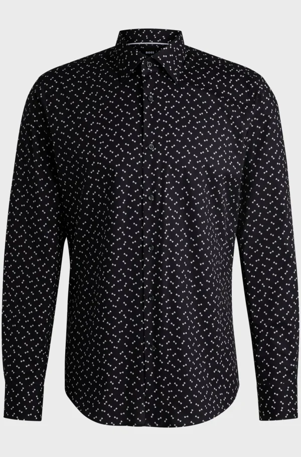 HUGO BOSS Camisas>Camisa De Ajuste Regular Em Algodão Elástico Estampado
