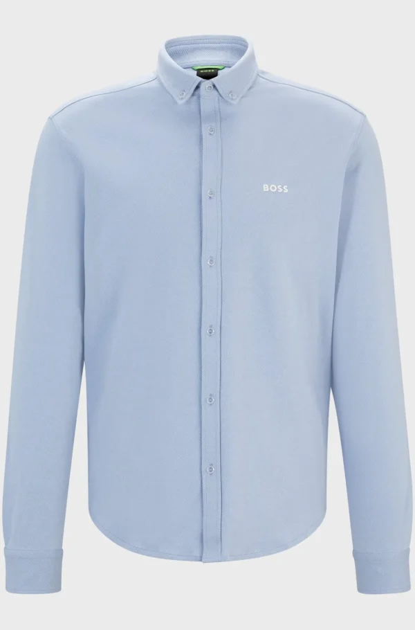 HUGO BOSS Camisas>Camisa De Ajuste Regular Em Algodão Tricotado Resistente Aos Vincos