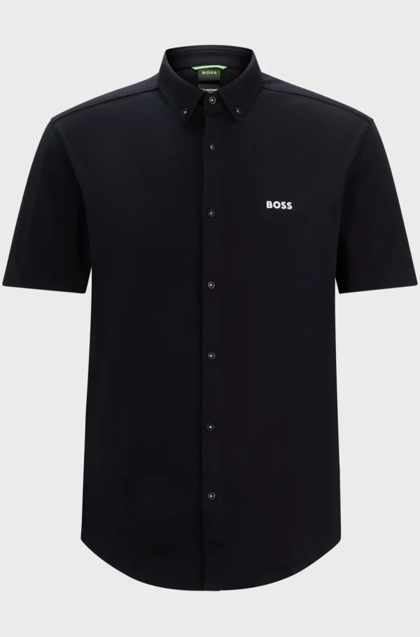 HUGO BOSS Camisas>Camisa De Ajuste Regular Em Algodão Tricotado Resistente Aos Vincos