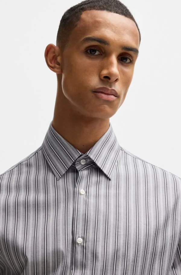 HUGO BOSS Camisas>Camisa De Ajuste Regular Em Algodão às Riscas