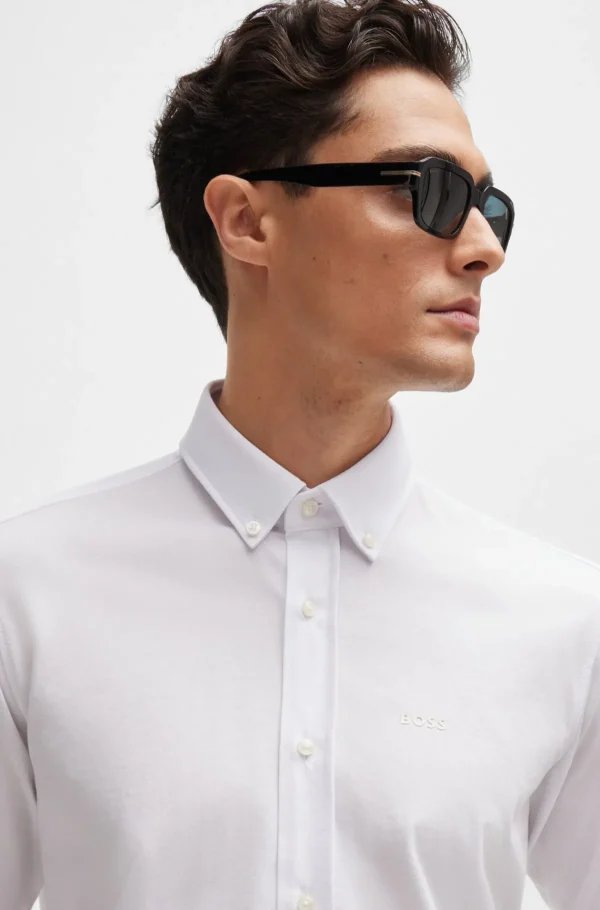 HUGO BOSS Camisas>Camisa De Ajuste Regular Numa Mistura De Jersey De Algodão Estruturado