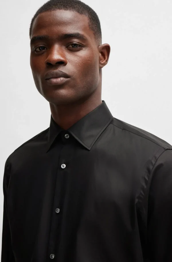 HUGO BOSS Camisas>Camisa De Ajuste Regular Em Popelina De Algodão Fácil De Passar A Ferro