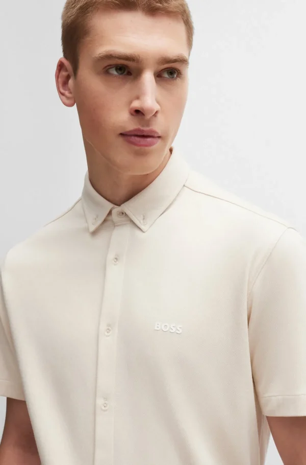 HUGO BOSS Camisas>Camisa De Ajuste Regular Em Algodão Tricotado Resistente Aos Vincos
