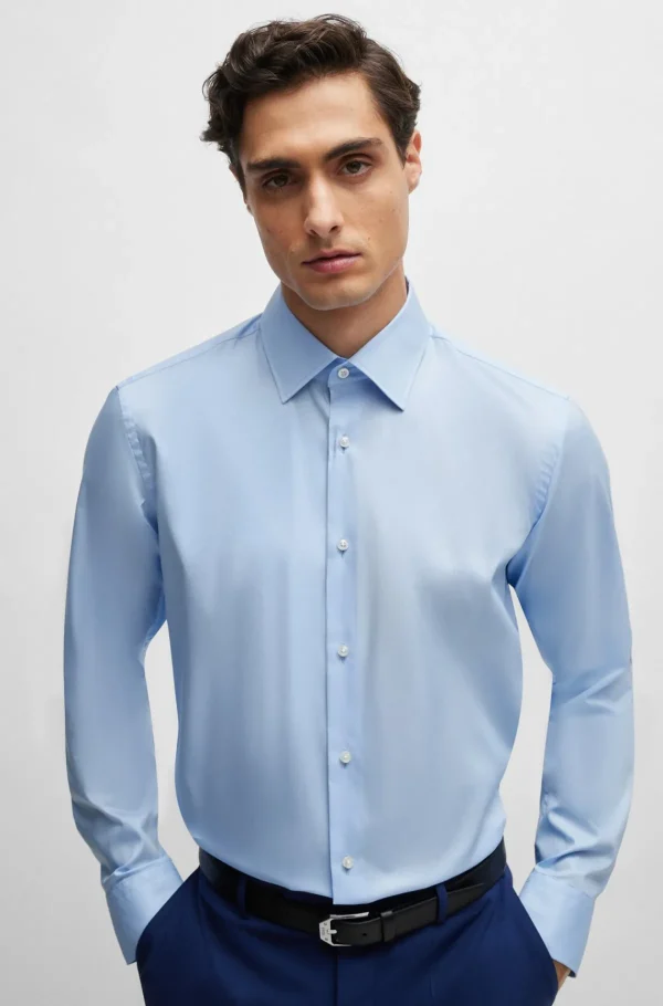 HUGO BOSS Camisas>Camisa De Ajuste Regular Em Popelina De Algodão Fácil De Passar A Ferro
