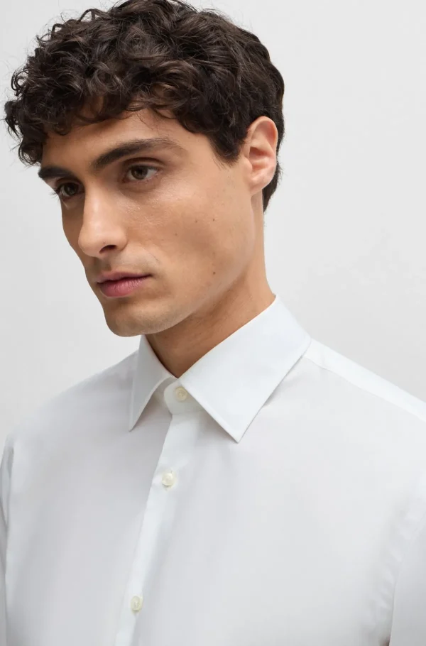 HUGO BOSS Camisas>Camisa De Ajuste Regular Em Popelina De Algodão Elástico Fácil De Passar A Ferro