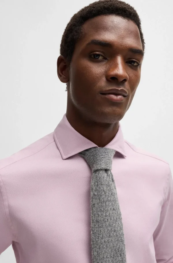 HUGO BOSS Camisas>Camisa De Ajuste Regular Em Algodão Elástico Com Riscas Diagonais