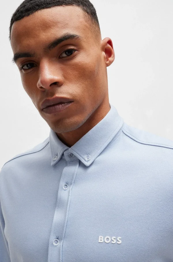 HUGO BOSS Camisas>Camisa De Ajuste Regular Em Algodão Tricotado Resistente Aos Vincos